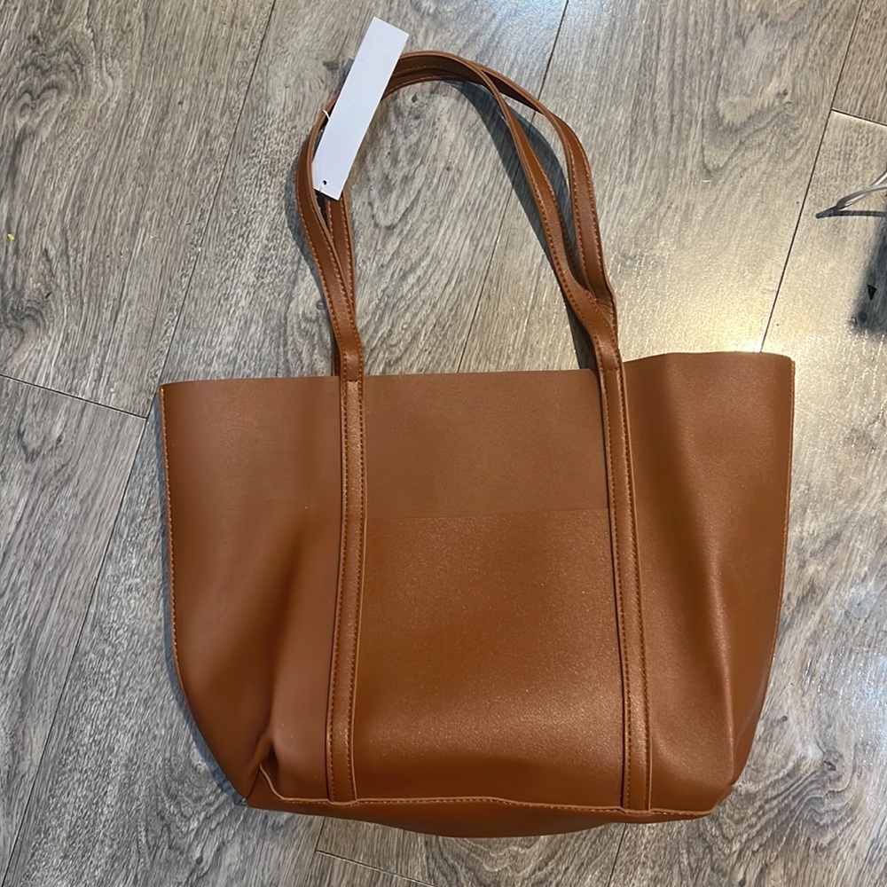 Henny + Lev faux vegan leather brown tote bag